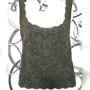 - Sleeveless Beaded Scalloped Edge Top